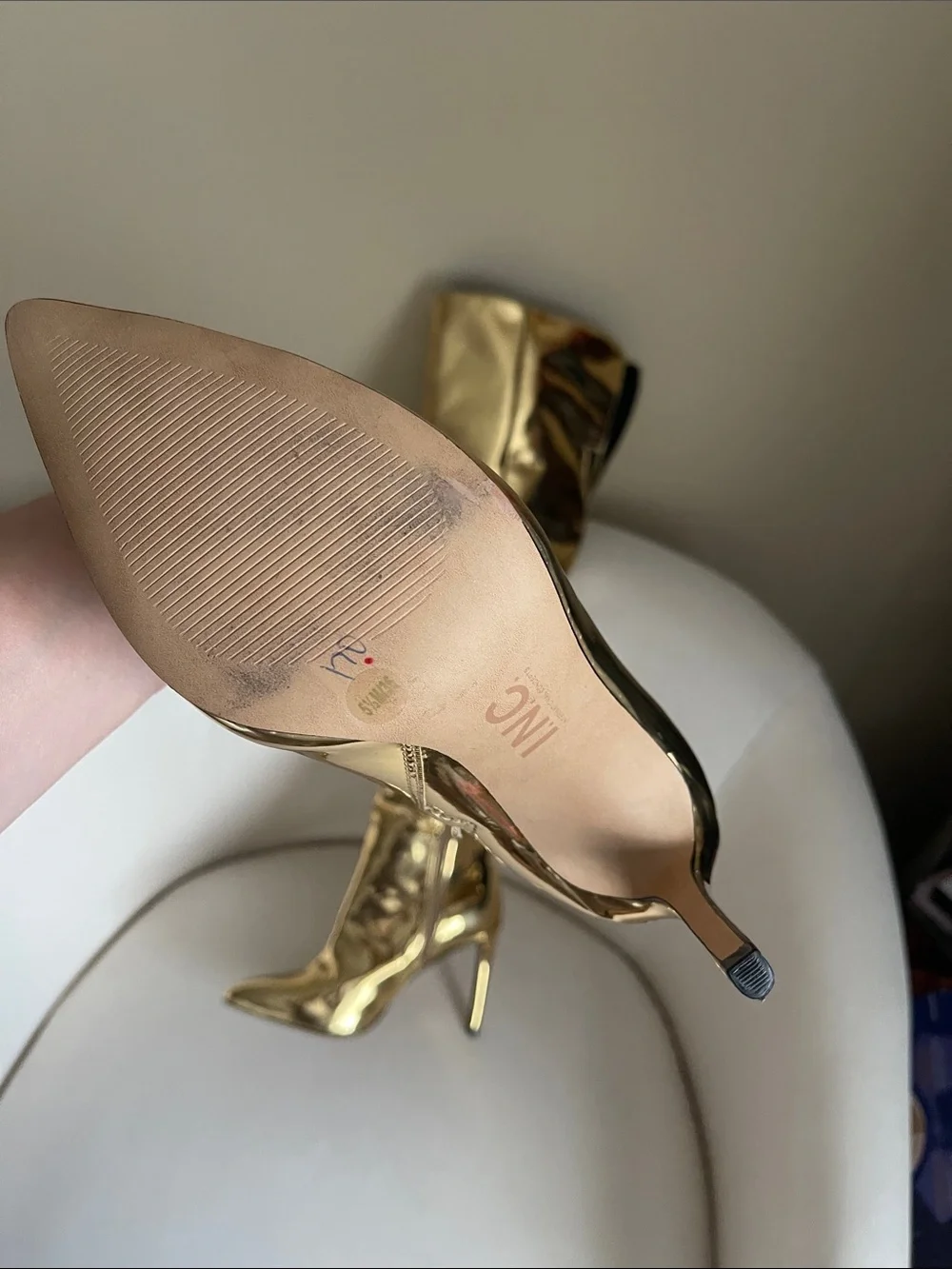 INC International Concepts Metallic Gold Over-the-Knee Pointed Stiletto Boots